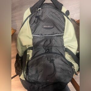 Eddie Bauer Backpack Hiking Black Green Insulated Pocket School Travel w/ Cover